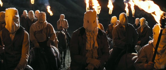 The hysterically clumsy, utterly doomed Klansmen depicted in DJANGO UNCHAINED (2012).